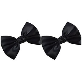 Set of 2 Satin Hair Bows By Funny Girl Designs - 4.5 Inch Wide (BLACK)