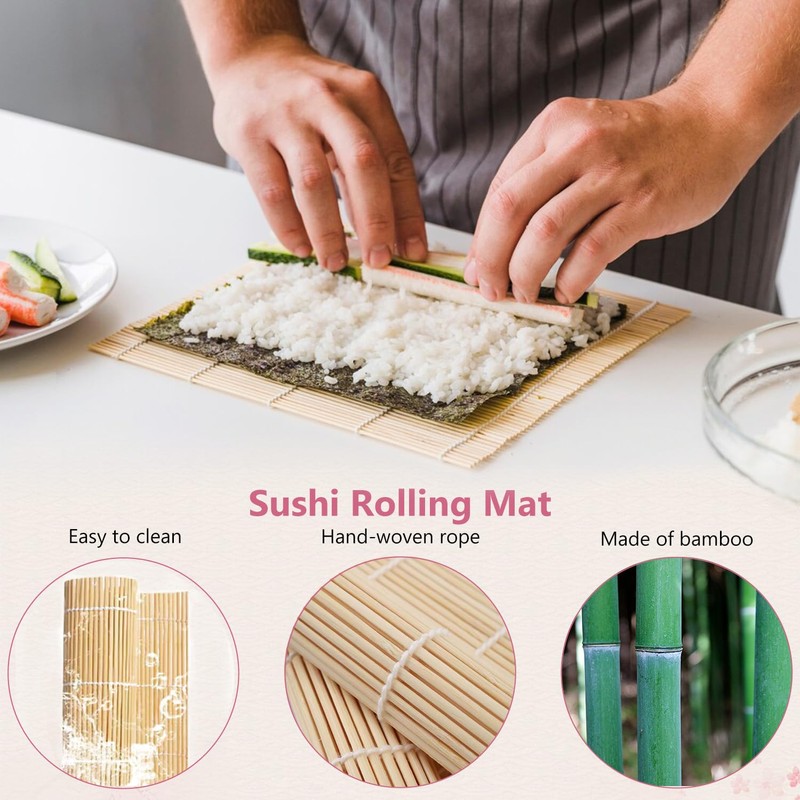 ZFYQ Bamboo Sushi Rolling Mat 3 Pcs, Natural Bamboo Roll