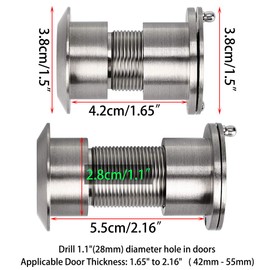 Sumnacon Large Door Viewer 220-degree with Heavy Duty Rotating Privacy Cover, Solid Brass Security Peephole for 1.65" to 2.16" Doors for Home Office Hotel, Silver