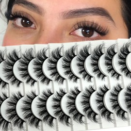 loladook Strip Lashes Cat Eye 6D Volume Mink False Lashes Wispy 18mm Soft Fake Lashes Fluffy Thick Faux Mink Eyelashes Pack