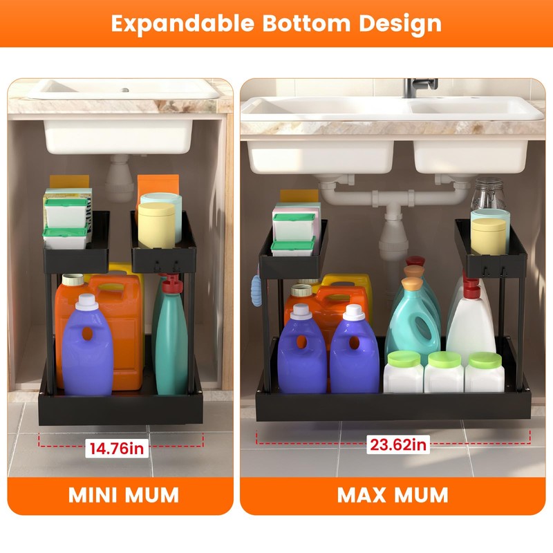 Timboniture Expandable Under Sink Organizers and Storage,Width Adjustable (14.9-23.6IN),No Drill