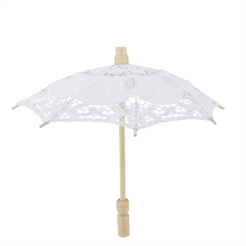 Bridal Umbrella Lace Cotton Embroidery Handmade Parasol Umbrella Wedding Supply(White