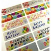 Happy Birthday Greeting Stickers, Silver Self-Stick Labels for Cards, Envelopes,