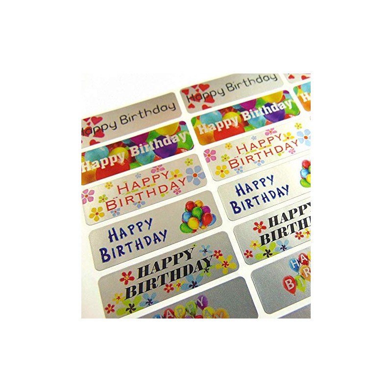 Happy Birthday Greeting Stickers, Silver Self-Stick Labels for Cards, Envelopes,