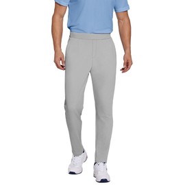 PINSPARK Men's Sweat Elastic Waist Golf Pants Stretch Relaxed Fit Pull on No Belt Loops Casual Dress Pants with Pockets Light Grey