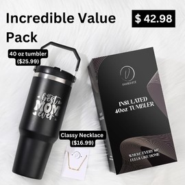 Mothers Day Gifts for Mom - 40 oz Best Mom Ever Insulated Tumbler with Handle & Straw + 18K Gold-Plated Mama Necklace – Gifts for Moms from Daughter Son, Best Mother Gift for Birthday, Mothers Day