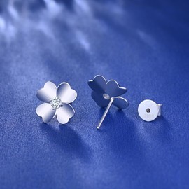 INFINIONLY Womens Girls Four Leaf Clover Diamond Earrings Studs 925 Silver Clover Studs D Colour VVS1 Perfect Cut 3mm Round Moissanite with GRA Certificate Elegant Wedding Party Jewellery