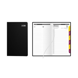 Idena 12060 Pocket Diary 2026 in Format 10 x 16.5 cm, 1 Day on 1 Page, Diary with Black Cover, Ribbon Page Marker and Index Cut