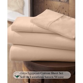Neighbourhood Home My-100%-Certified-Giza-Cotton-Pillow-Sheet, Egyptian Giza Sheet Set Queen XL Size, Breathable Fabric, Soft Sateen Weave, Fits Upto 10-Inch Deep Pocket - Queen XL, Peach