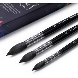 Fuumuui 3PCS Watercolor Brush Set –Premium Synthetic Squirrel Hair for Smooth Color Flow and Precision Control, Short Handles for Professional Artists - Water Color Painting
