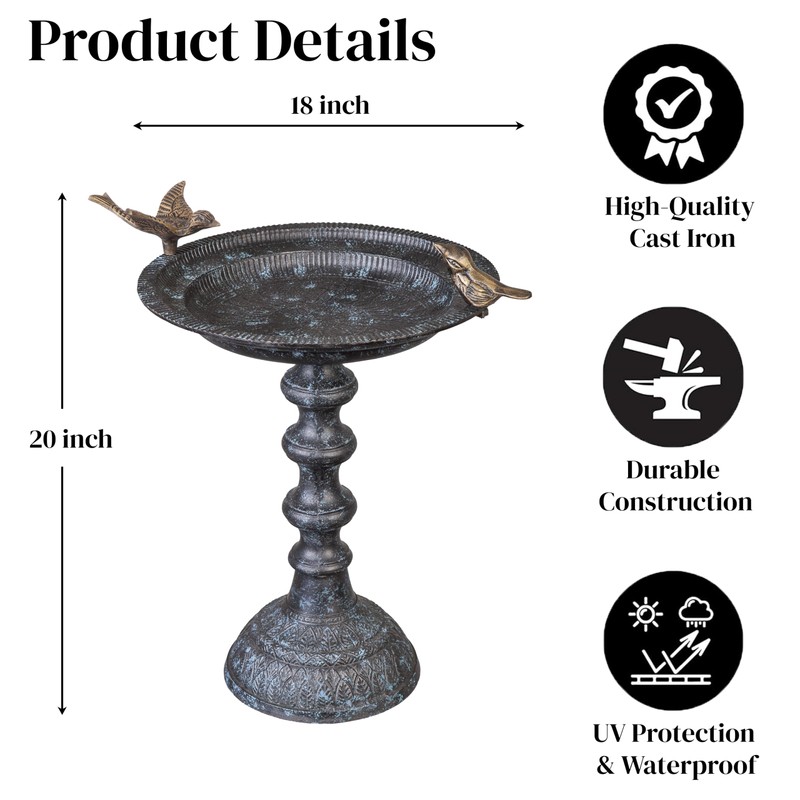 Evergreen Hummingbird Metal Bird Bath Bowl with Stand - Heavy