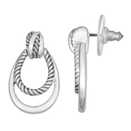 NAPIER silver post back stud earring with double door knocker drop design featuring rope accents and antiqued finish