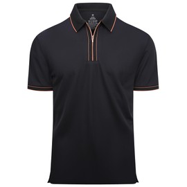 Alex Vando Mens Zipper Golf Shirt Moisture Wicking Zip Up Solid Fashion Polo Shirts,Black,M