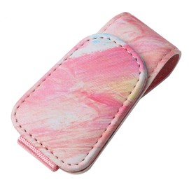 KanSmart Sunglass Holder for Car Visor Sunglasses Clip Magnetic Leather Glasses Eyeglass Holder Truck Car Accessories for Woman Man -Abstract Pink