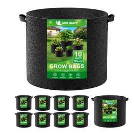 Land Guard 10-Pack Fabric Grow Bags 10 Gallon, Thickened Nonwoven Garden Pots, Growing Bags with Handles, Black