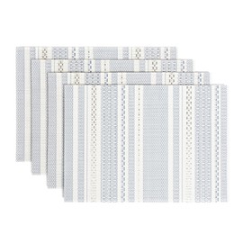 over&back Set of 4 Reversible Woven Placemats - Colorful Dining Room Table Mat - UVA/UVB-Proof Polypropylene - Indoor and Outdoor Kitchen and Home Decor - Striped - Blue - Rectangle