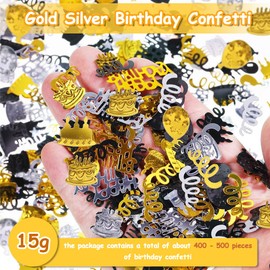 AIVEKE Confetti 50th Birthday Table Decoration - Happy Birthday Confetti Gold Black, Confetti Birthday Decoration Confetti Woman Man Party Decorations for Streamers Birthday Parties, Gold Black, 15 g
