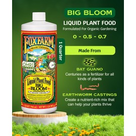 FoxFarm - Big Bloom Plant Food, Liquid Fertilizer Concentrate for Flowers, Fruits, and Vegetables, All Purpose Plant Fertilizer for Indoor & Outdoor Potted Plants, NPK 0-0.5-0.7 (Quart)
