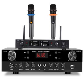 SOBATTY Stereo Receivers Home Audio Amplifier 2.1 Channels Subwoofer Output with Bluetooth 5.0, USB,2 Mic-in, Echo, RCA, Coaxial Input,for Home, Karaoke,Theater Speakers