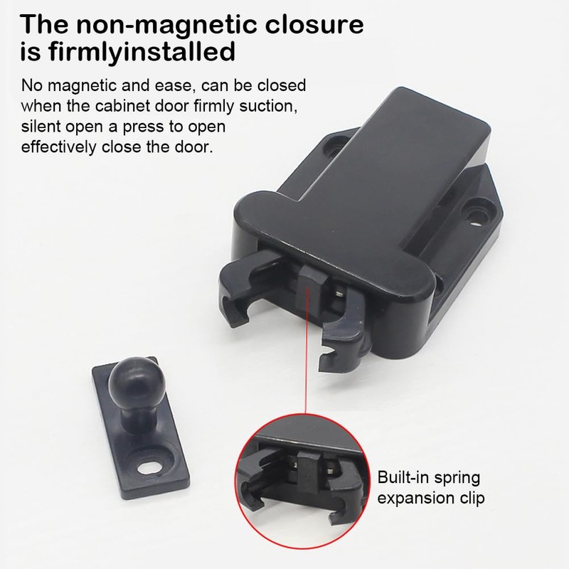 6 Pcs Touch Release Catch Latch ， Black Push-to-Open ABS