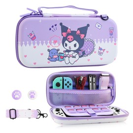 HYPERCASE Switch/Switch OLED Carrying Bag Cute Purple Bunny, Portable Switch/Switch OLED Travel Case with 10 Game Card Slots and 2 Cute Thumb Caps, Daily Drop and Dust Protection