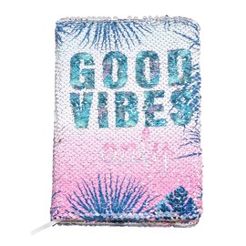 EXERZ Reversible Sequin Notebook/Journal, Diary/Magic Notepad, For Office/School/Gifting. Fashionable To Own, Convenient To Carry And Use – Plain And Pattern 2-In-1(Good Vibes)