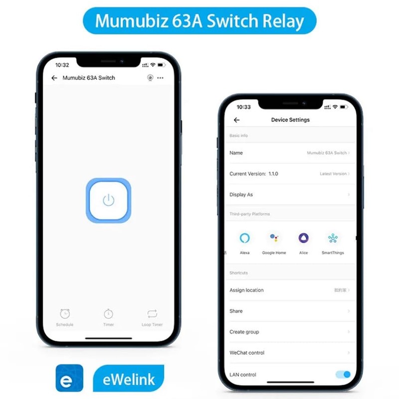 Aswalling 63A Smart Switch Relay APP Remote Control Timer Din
