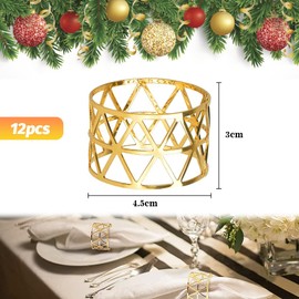 BUZIFU 12 Pcs Napkin Ring Sets Gold Napkin Ring Metal Napkin Buckle Holder Hollow Design Napkin Ring Holders Farmhouse Napkin Holders for Weddings Birthday Christmas Dinners Table Decorations