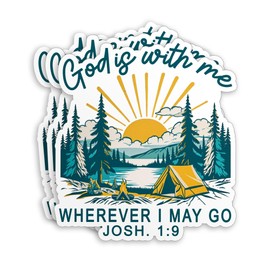 (3Pcs) God is with Me Sticker – Joshua 1:9 Inspirational Christian Camping Bible Verse Waterproof Die-Cut Vinyl Decal – Laptop, Water Bottle, Hard Hat – Birthday Gift 2 Inches