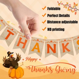Thanksgiving Party Decorations,Pre-Assembled Give Thanks Banner Set for Home Office Classroom Fall Decor Thanksgiving Decoration