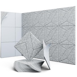 UNECHO 12 Pack 12" X 12" X 0.4" Acoustic Panels for Wall Sound Absorbing, P-Stripes Square Self-Adhesive Sound Panels, High Density Suitable for Multiple Scenarios(Silver Gray)