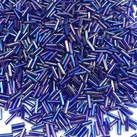 LIMAOLLY 90g Bugle Beads 2x7mm Mini Long Tube Seed Bead Glass Craft Beads AB Color Loose Spacer Beads for Earring Bracelets Necklace Waist Beads Jewelry Making(Sapphire)