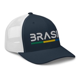 Minimal Brasil Flag Trucker Cap Mesh Brazil Trucker Hat Navy/White
