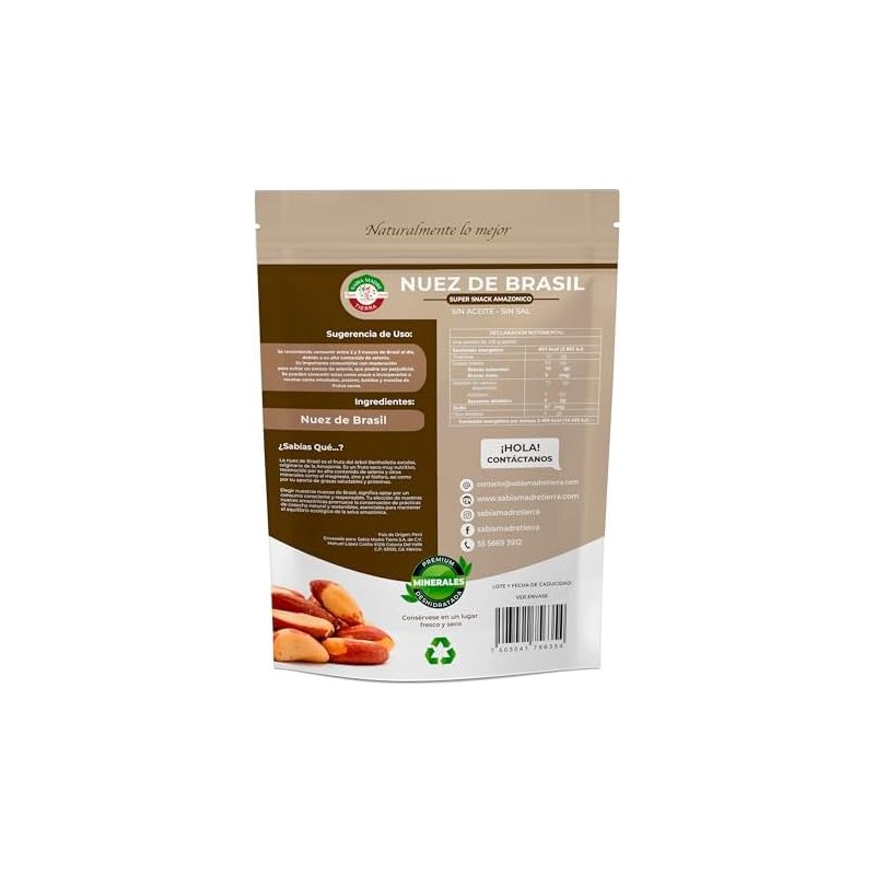 Nuez de Brasil 500g Premium, Natural, Sin sal, Sin aceite
