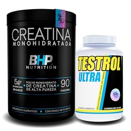 BHP NUTRITION- CREATINA MONOHIDRATADA ALTA PUREZA SIN SABOR 450G + BHP TESTROL 120 CAPS
