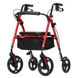 ELENKER Rollator Walker with 10” Wheels, Sponge Padded Seat and Backrest, Fully Adjustment Frame for Seniors, Red