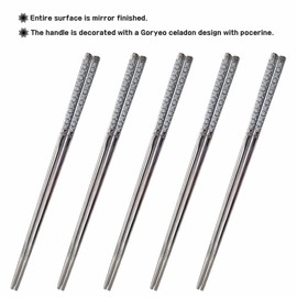 BALWOO Chopsticks [Made in Korea][5 Sets] 430 Premium Stainless Steel Chopsticks, Mukbang Kitchen Utensil, Cutlery Silverware Stainless Tableware (Goryeo Celadon White)