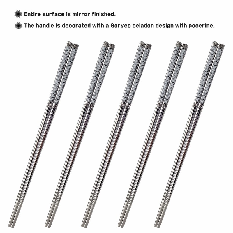 BALWOO Chopsticks [Made in Korea][5 Sets] 430 Premium Stainless Steel