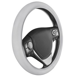 BDK Ultra Soft Gray Steering Wheel Cover for Men, Standard 15 inch Size, Comfy Grip Faux Leather Car Steering Wheel Cover for Truck Van SUV Auto