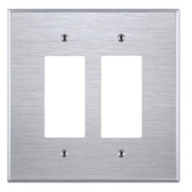 OVERSIZED 2 Gang Decorator Stainless Steel Wall Plate - Switch Plate for Decora Rocker Style Light Switches, GFCI, Electrical Plug Outlets, Brushed Satin Finish, Made in USA, UL Listed, 5.5" x 3.5"