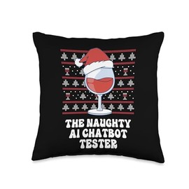 Christmas Holiday Gifts and Designs The Naughty AI Chatbot Tester Funny Christmas Throw Pillow, 16x16, Multicolor