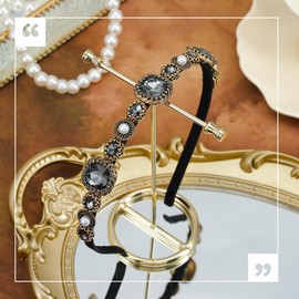 Firuilo Baroque Crystal Headband Pearl Rhinestones Hairbands Black Thin Headband for Women and Girls (Type A)