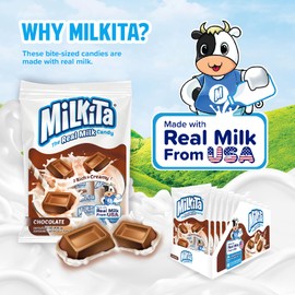 Milkita Creamy Shake Candy Bag, Gluten Free Chewy Candies with Calcium & Real Milk, Zero Trans Fat, Low-Sugar, Chocolate Flavor, 25 Pcs