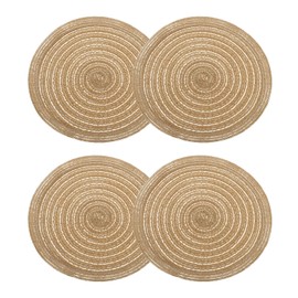 sourcing map 4pcs Round Braided Placemats 7" Non-Slip Round Table Mats for Dining Tables Washable Heat Insulation Woven Placemats Indoor Outdoor for Family Holiday Dinner, Tawny