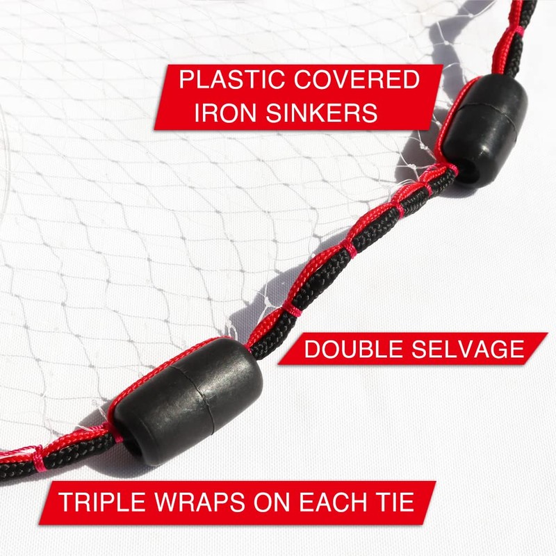 BasicGear Cast Net for Bait Trap Fish, Protected Weights, 10ft