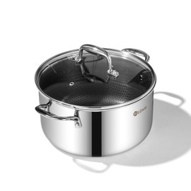 DELUXE Hybrid Nonstick 5.4-Quart Stockpot with Tempered Glass Lid, Dishwasher Oven Safe, Induction Ready, PFOA Free Compatible with All Cooktops