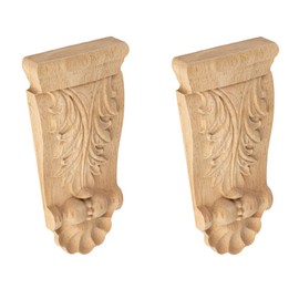 2PCS Unpainted Natural Solid Wood Carved Corner Onlay Applique 5.9x2.8 Inch Vintage Home Decor Decorative European Style Corners Corbels for Home Wall Furniture Decoration