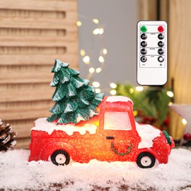 Crystal Club Christmas Flameles Candle, Battery Operated LED Candle with Remote and Timer, Rel Wax Christmas Truck Candle for Christmas Holiday Home Décor (Truck Candle)