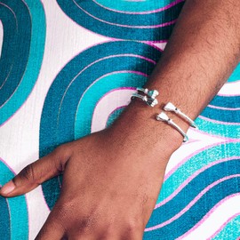 Solid .925 Sterling Silver Bangle Cuff Bracelet Large For Women Gold Plated Jewelry Stretch Bracelets Friendship Gift Birthday Gifts West Indian Bangle Fist Ends - 1 piece (Silver, 8)