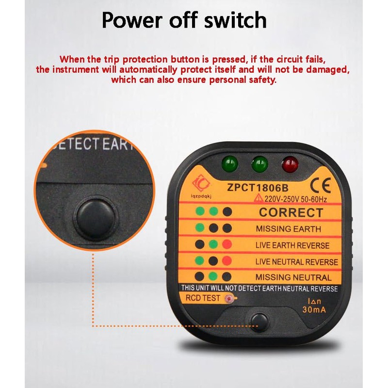 Socket Tester Uk, Rcd Plug Socket Tester, Electrical Voltage Tester,